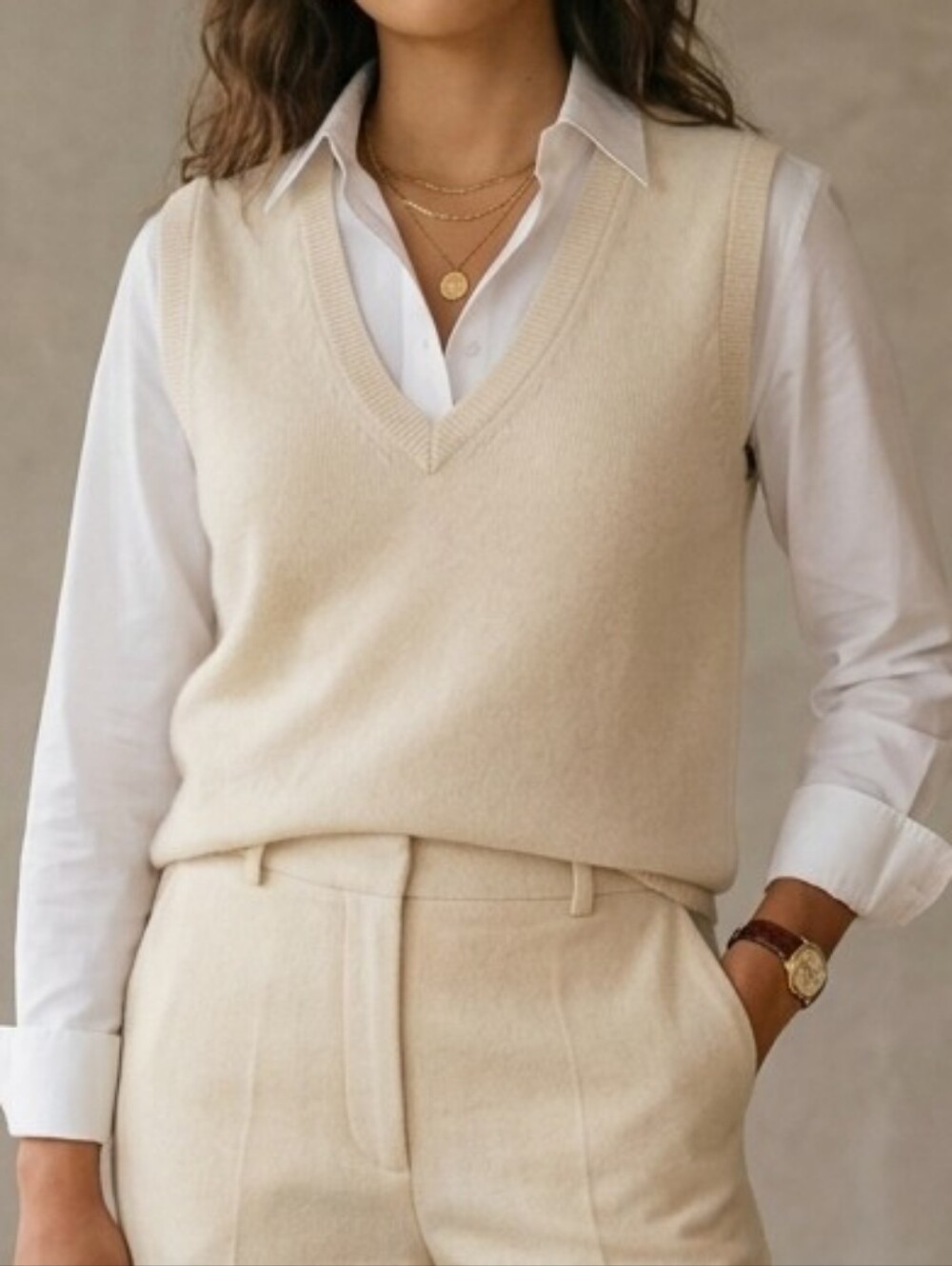 NWT J.Crew Knit V-Neck Sweater Vest Cream - Sz XL Minimalist Quiet Luxury